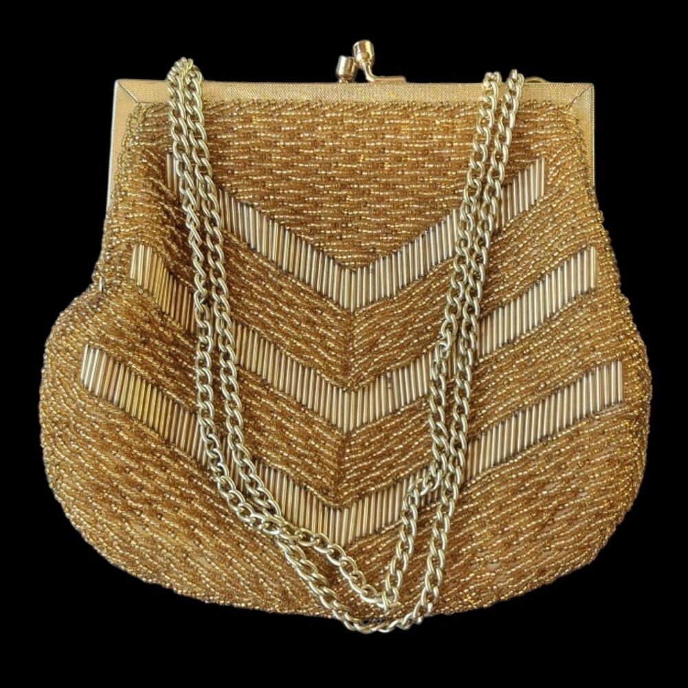 Vintage 60s MAGID Gold Glass Bead Evening Bag